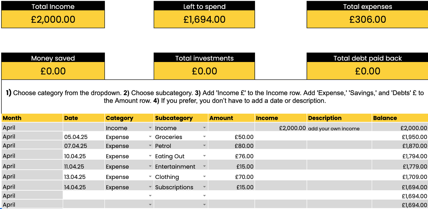 desialy™ Digital Expenses Tracker Spreadsheet